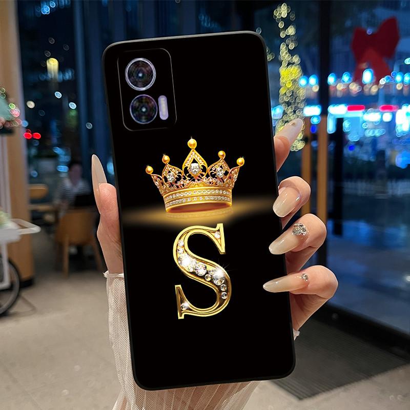 Phone Case For Motorola Edge 30 Lite/Motorola Edge 30 Neo 5G Black Case Shockproof Soft Fashion Letter Crown Cover