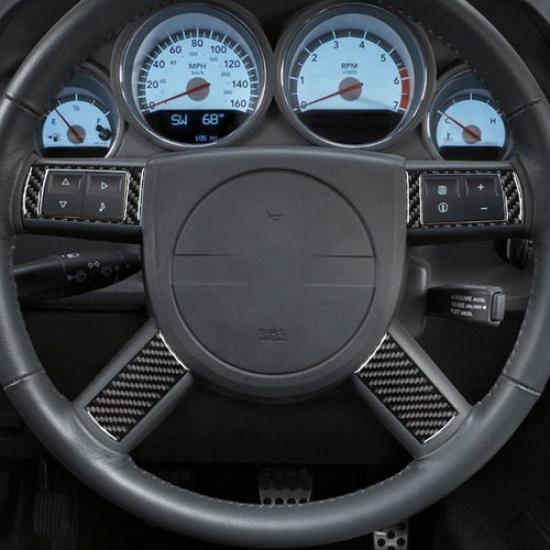 4x For Dodge Challenger 2008-14 Carbon Fiber Steering Wheel Button Cover Sticker
