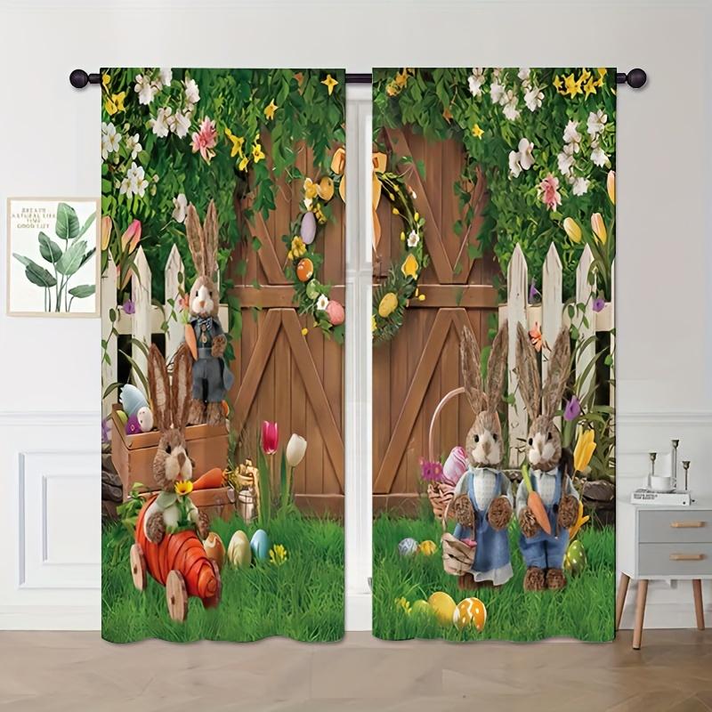 Set Easter Rural Rabbit Couple Print Design Semi-transparent Curtains Living Room Game Interior Room Bedroom Multi-scene Polyester