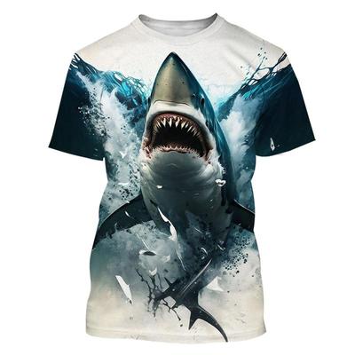 Koszulka z nadrukiem 3D zwierzęcia rekina dla mężczyzn Moda Harajuku Morski zwierzęcy t-shirt Streetwear z krótkim rękawem Fajne luźne koszulki uliczne