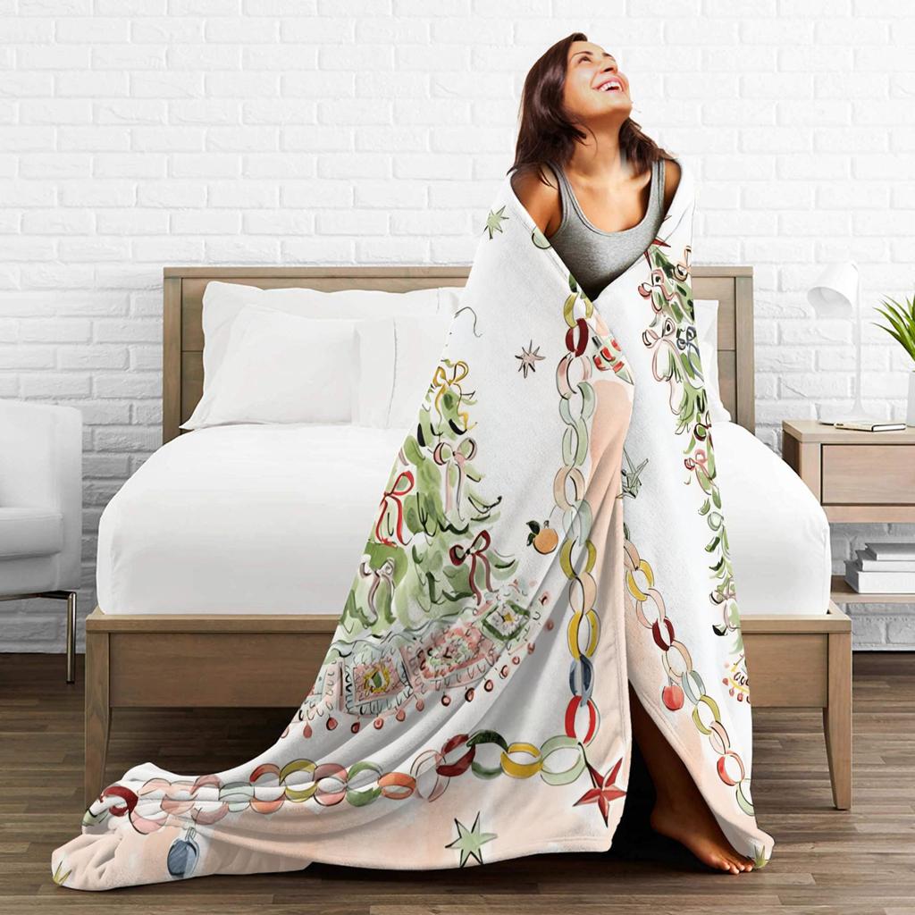Border Painting Art Xmas Tree Flannel Blanket Winter Super Soft Throw Blanket for Child Couch Bed Funny Bedspread Sofa Bed Cover