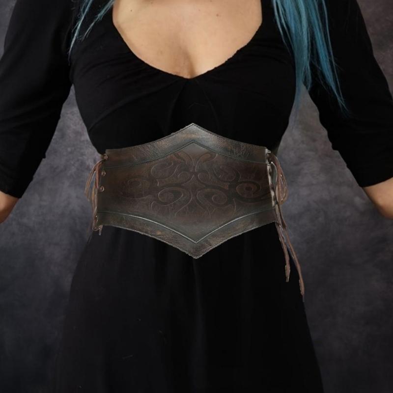 Embossed PU Waist Belt Adjustable Strap For Fairs Historical Reenactments Bohemian Accessory