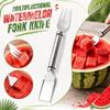 Multifunctional Kitchen Tool 2 in 1 Watermelon Cutter and Fork Stainless Steel Fruit Slicer and Server for Easy Fruit Preparation and Serving