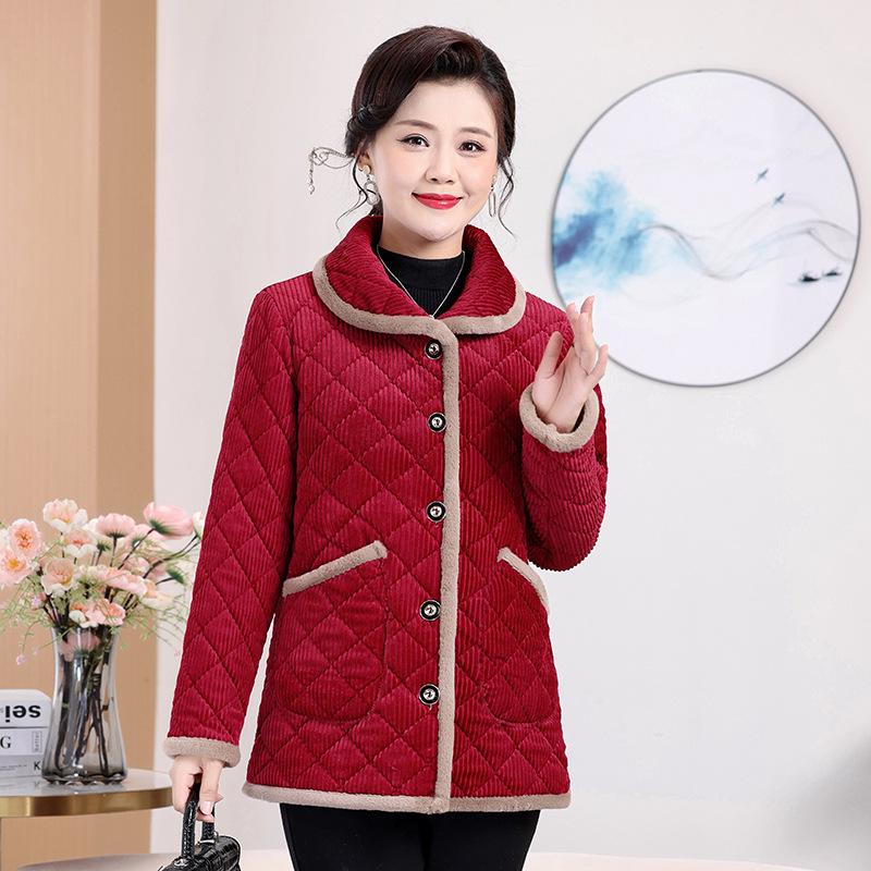 Stylish Winter Jacket for Middle-Aged & Elderly Women, Loose Fit, Fleece-Lined, Thick, Warm Cotton Padding.