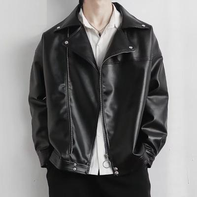 Lederjacke im Motorradstil für Herren, locker geschnitten, Herbst, trendig, Hip-Hop, High Street