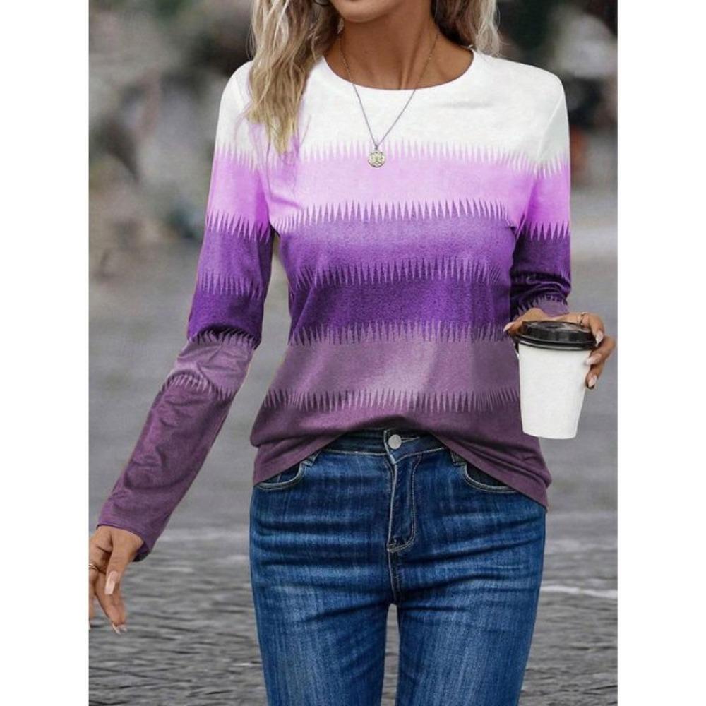 Fashion Women's Sweatshirt 3D Prints Color Block Graphics Y2k Long Sleeve T-shirt Casual Loose Fit O-Neck Tee Long Sleeve Tops