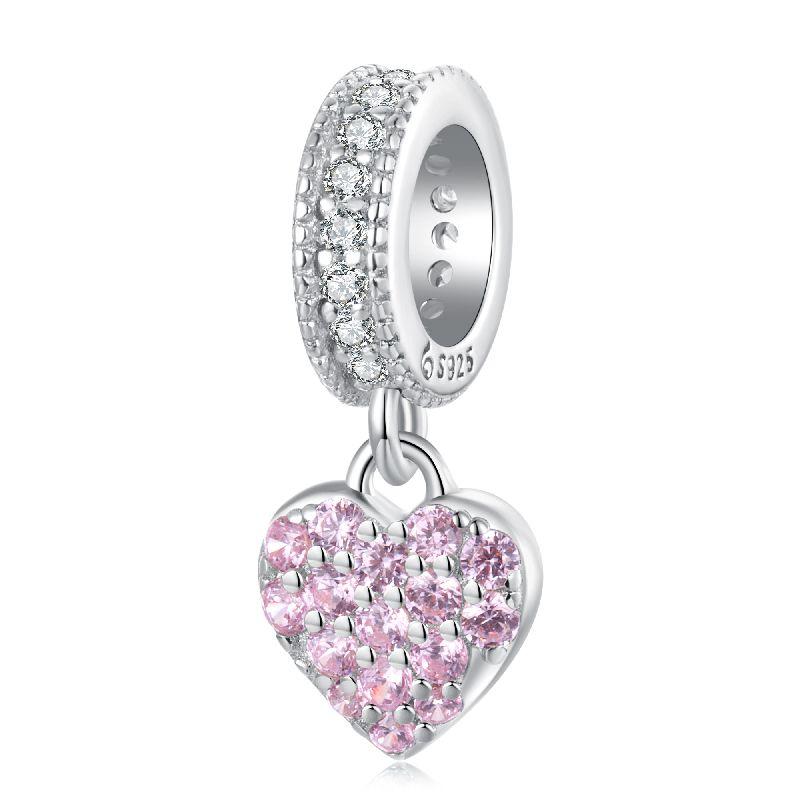 WOSTU Real 925 Silver Heart Beads Flower Retro Pattern Charms Pendant Fit Original DIY Bracelet Necklace Silver Jewelry