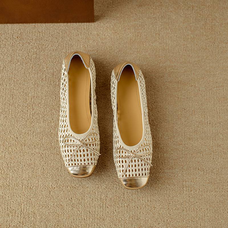 Krazing Pot Cow Skin Weaving Summer Size 41 Low Heels Party Shoes Women Square Toe Gladiator Butterfly-knot Hollow Out Pumps