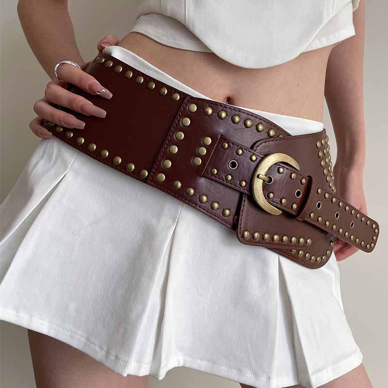 Women's Wide Retro Punk Style Belt: High-End, Fashionable, Versatile, Decorative Accessory for Trendy Skirt Pairing.