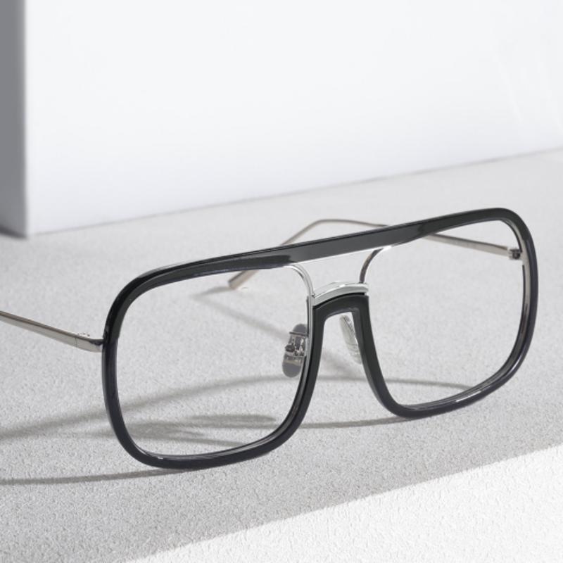 

LOOKING4U Neo Retro 39501R Overfit Two-Bridge Horn-Rimmed Glasses C1 Black C1 BLACK