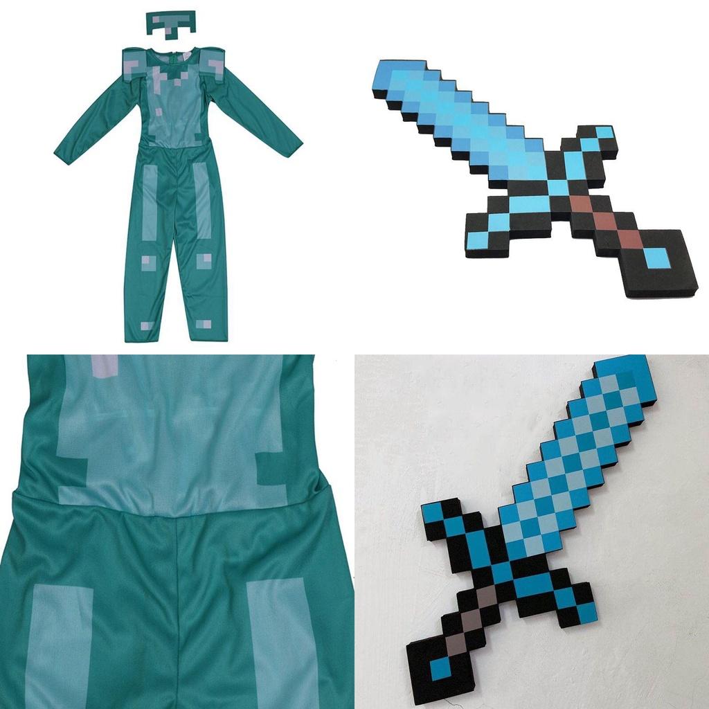 Minecraft Steve Rüstung Kinder Cosplay Kostüm Jumpsuit für Jungen und Mädchen Perfekt für Halloween und Verkleidungsveranstaltungen
