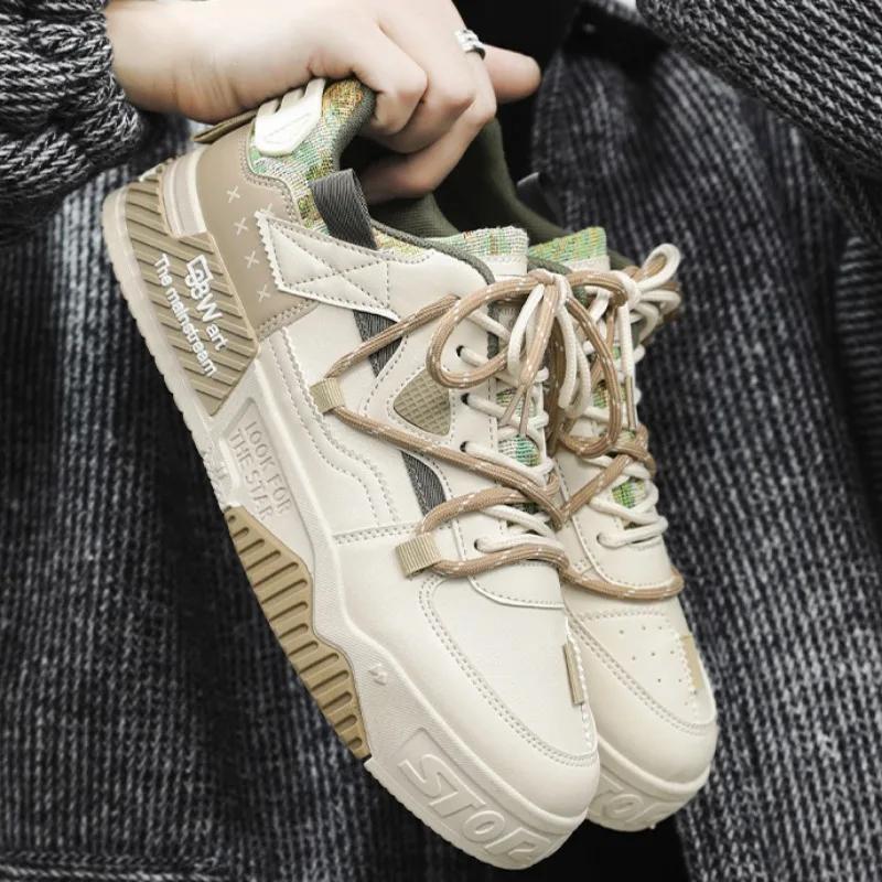 Fashion New Autumn Men's Sneakers Platform Men Shoes 2024 Trend Design Mesh Lace-up Vulcanized Shoes White Casual Sneakers Zapatillas