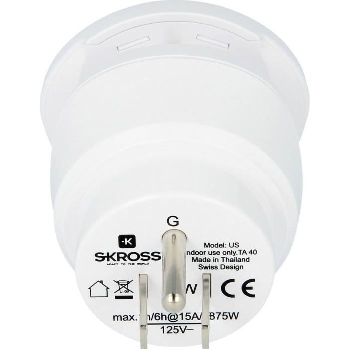 Adaptateur de voyage - SKROSS - 1.500204-E - Type CO W - Blanc - Pour l'étranger
