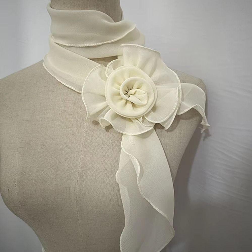 Elegant Silk Rose Scarf Soft Women’s Neck Scarf Simple Long Floral Scarf Party Wear