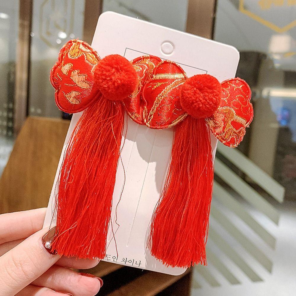 Ball Red Butterfly Children Barrettes Duckbill Clips Chinese Hanfu Hair Clips Festival Hairpins