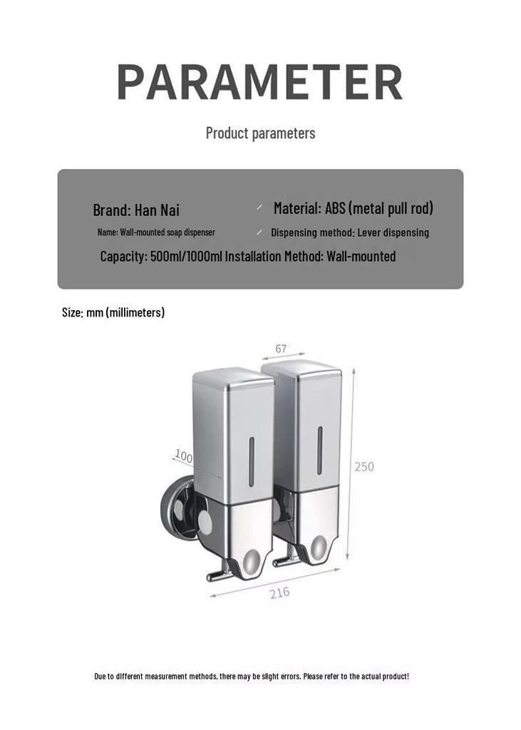 Wall-Mounted Dual Soap Dispenser with Double Hook for Bathroom & Kitchen