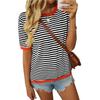Dámský letní nový kulatý výstřih pruhovaný kolizní barvy krátký rukáv ležérní svetr