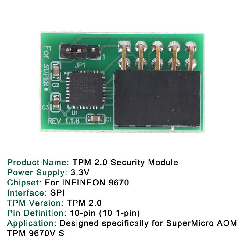 Tpm 2.0 Module Spi Interface Vertical Stable High Safety 9670 Chipset 10Pin Module For Supermicro Aom Tpm 9670V S