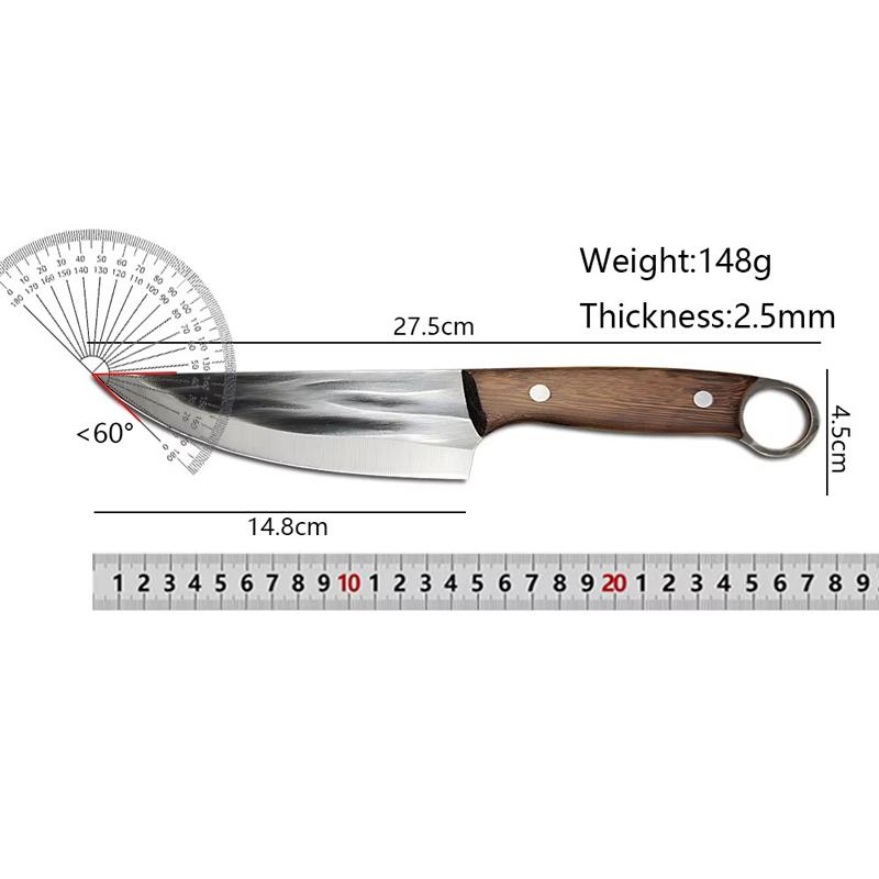 Forged Chef's Boning-Slicing Cleaver Professional Kitchen Knife for Meat Peeling Cutter Grill Knife with Sheath