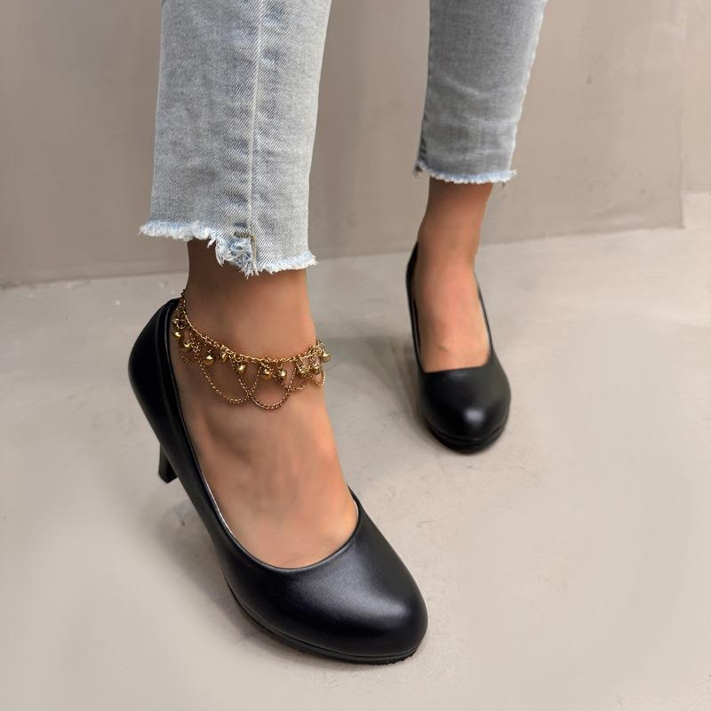 Women Single Shoe Work Shoes Women's Pumps Black Professional Interview High Heels Mid Heeled Work Shoes Size 35-42