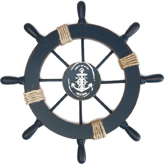 Rosenice Wooden Ship Wheel Nautical Boat Ship Wheel Wall Decor Dark Blue