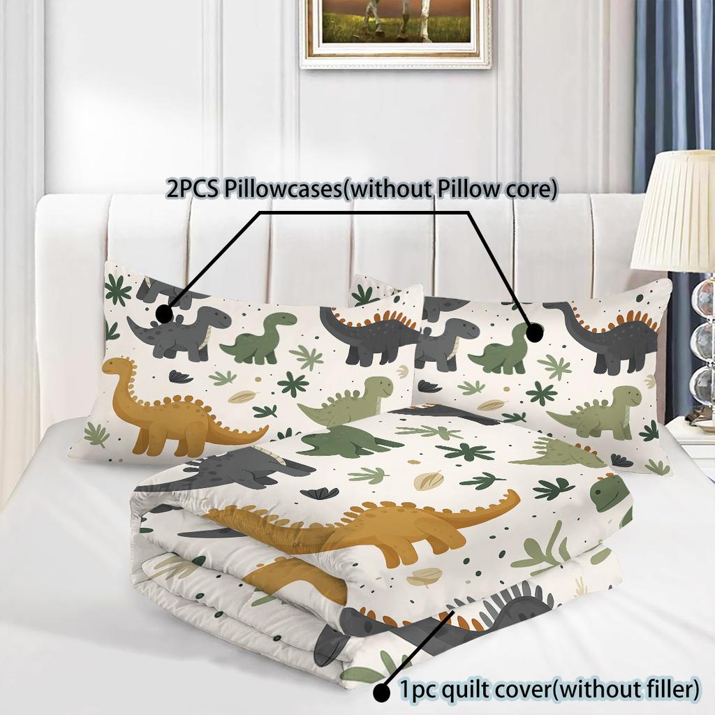 Three-Piece Quilt Cover Size Cartoon Dinosaur Children'S Bedding 3-Piece Set Home Textile