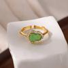 Cubic Zircon Green Gourd Open Rings For Women Men Gold Color Stainless Steel Resin Ring Female Aesthetic Jewelry Party Gift