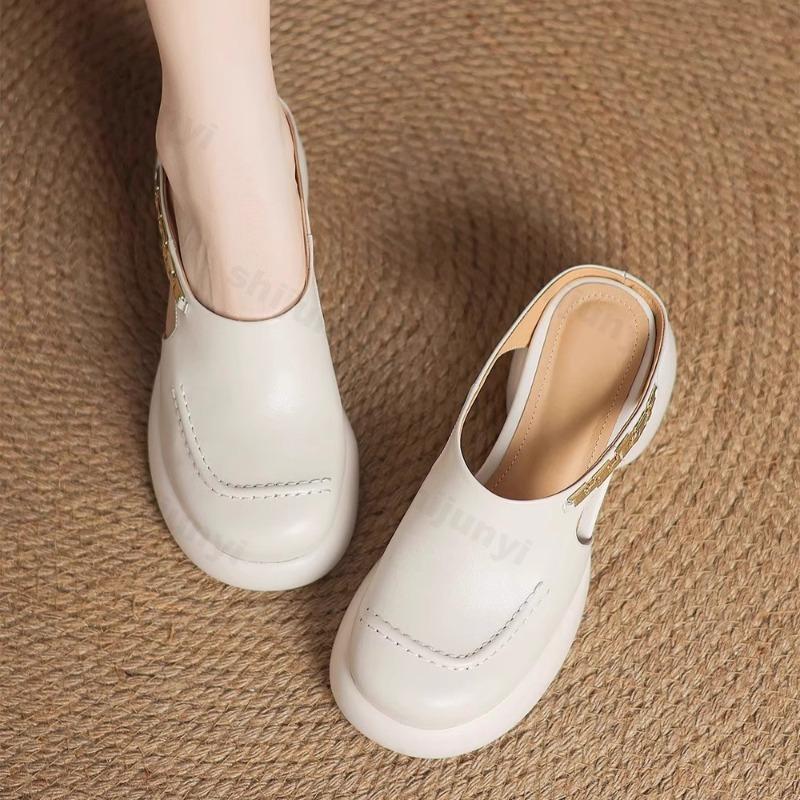 Fashion 2025 Summer Thick Soled Cool Half Dragging Women's Outdoor Beach Coarse Heel Fashion Elegant Buckle Designed Comfortable Sandals