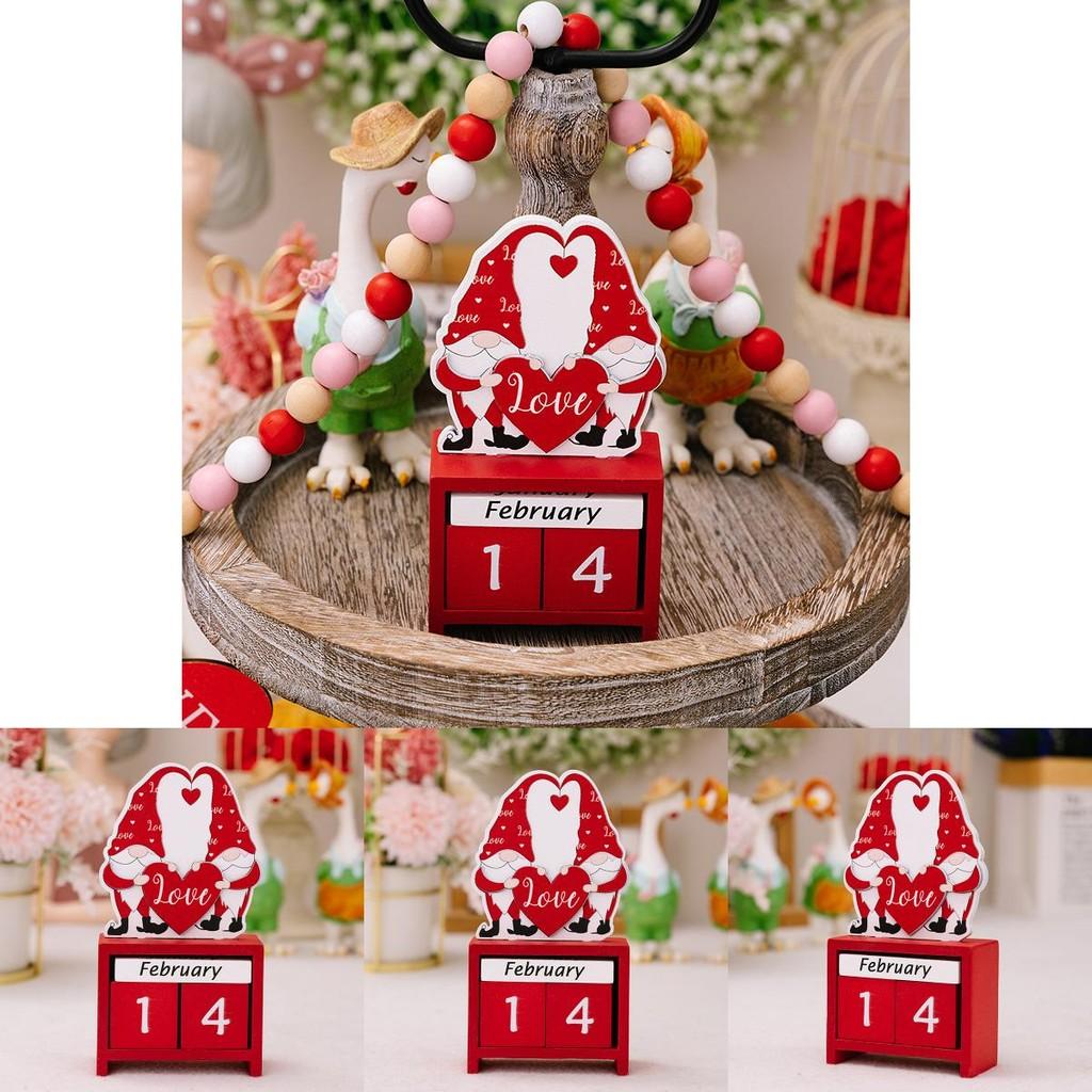 Charming Wooden Valentine's Day Countdown Calendar Tabletop Decor Heart Gnome Piece