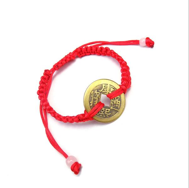 Bracciale Portafortuna Feng Shui Con Moneta Cinese E Cordino Rosso – Ciondolo Rame Per Ricchezza E Fortuna – Regalo Kabbalah