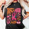 Breast Cancer Awareness Shirt, Boho Hippie Floral, In October We Wear Pink, Cancer Patient Gifts, Support Squad Shirt, Coquette Ribbon Tee