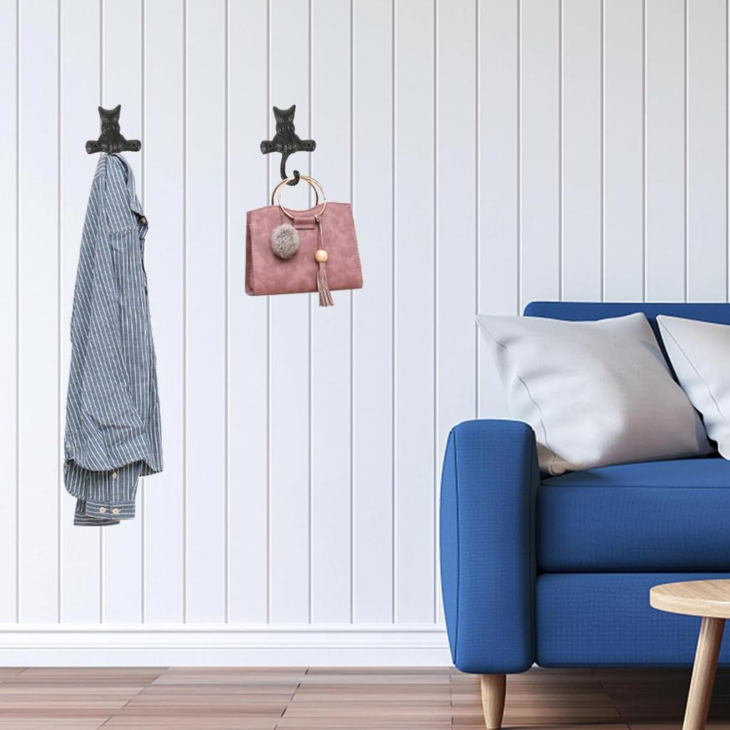 STOBAZA 2 Heavy Duty Coat Hook Cast Iron Cat Wall Hook,Decorative Hook Rustic Black Hooks,Single Key Hook Animal Wall Hanging Hook,Suitable for