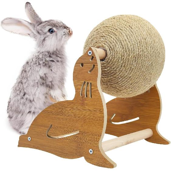 Fhiny Rabbit Scratch Toy, Natural Sisal Rabbit Scratching Ball Cute Sisal Rope Bunny Claw Scratcher Rotating Ball Interactive Toys Nail Scratching