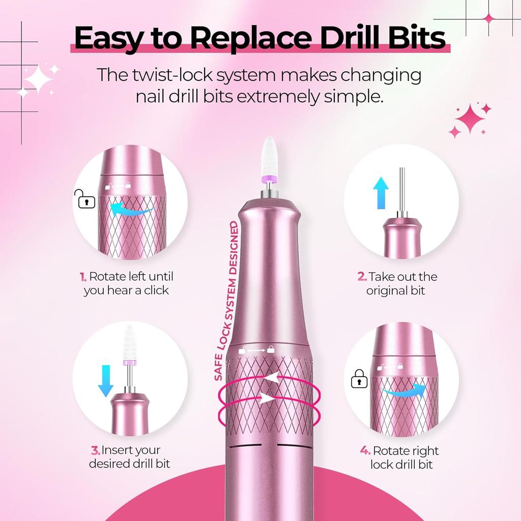 40000RPM Electric Nail File Drill Professional Kit, Drill Machine with LCD Display, Manicure Pedicure Polishing Acrylic Gel Nail Grinder for Salon,