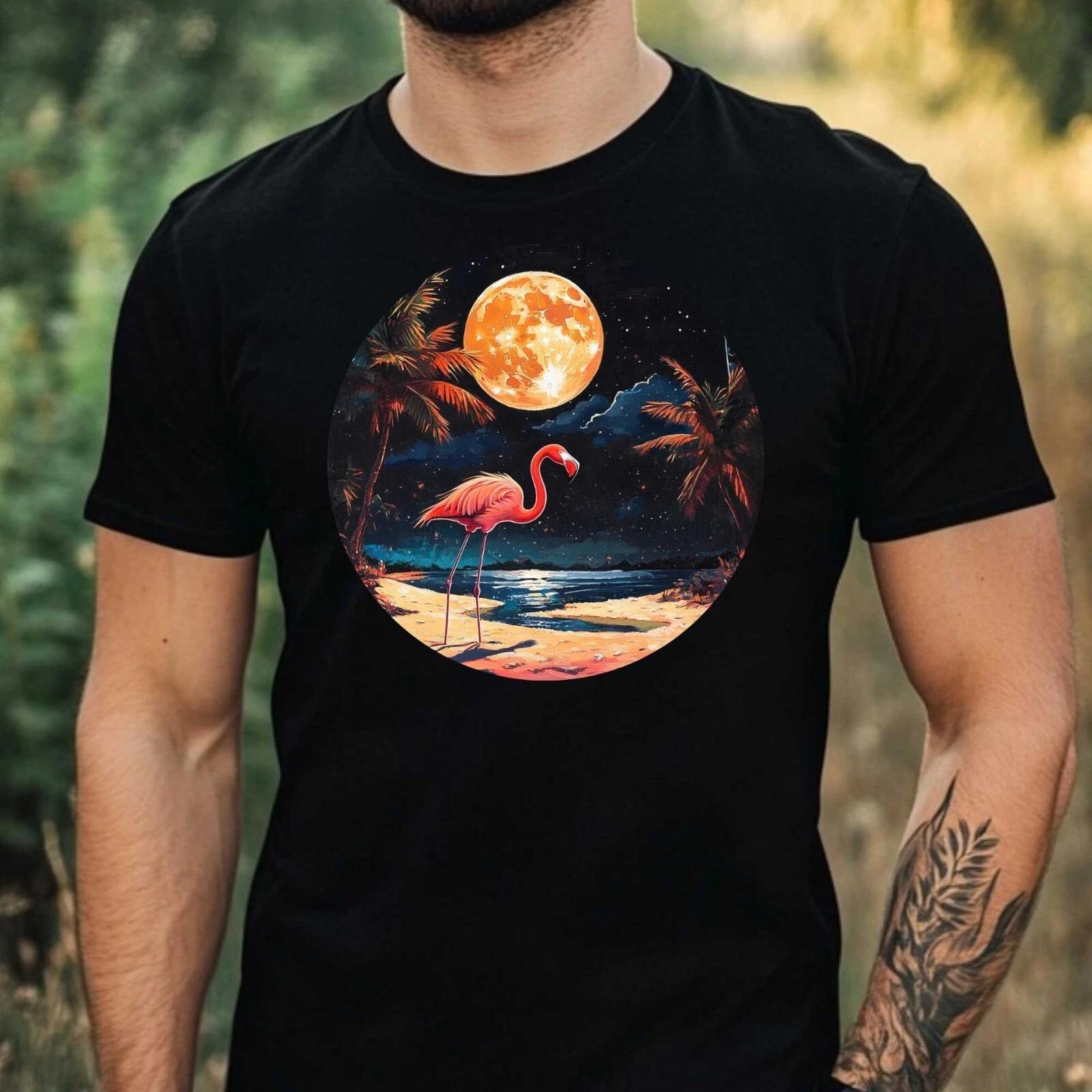 T-Shirt Herren Flamingo im Mondlicht Motiv Baumwolle Größe XS bis 5XL XL