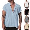 Men's Casual Loose-fitting Breathable Sports T-shirt With Stand-up Collar And Linen Short Sleeves