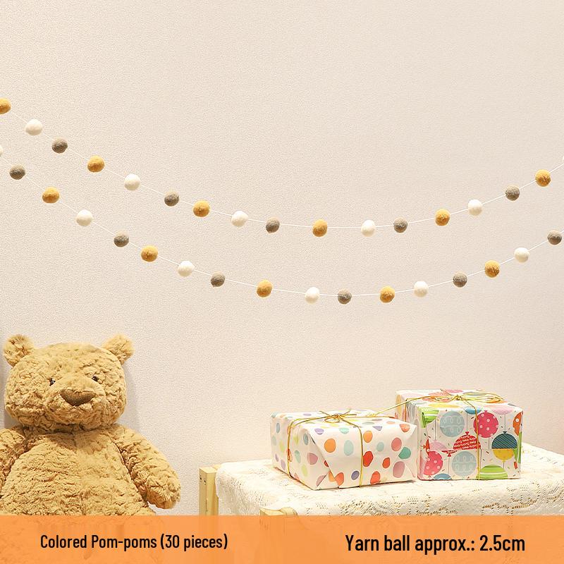 Retro Kaffeebraune Filz-Geburtstagsdekoration: Buchstaben, Zahlen, Pompons, Wimpelketten für die Kulisse zum ersten Geburtstag.