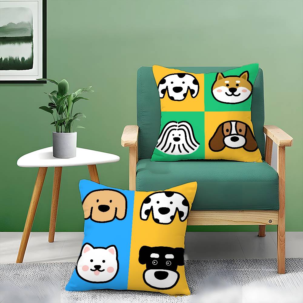 Four-Point Cute Cartoon Dog Pictures Pillow Case Comfort Sofa Bed Silky Elegant Invisible Zipper Decorative Cushion Cover
