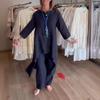 Summer Solid-colour Sophisticated-style Casual Cotton-linen Set for Women with Three-quarter Sleeves and Cropped Trousers