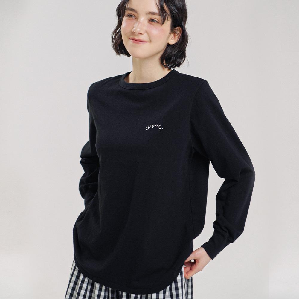 CHIQUITA Ribbed Sleeve T-Shirt (Cotton) Black 241602Sbk