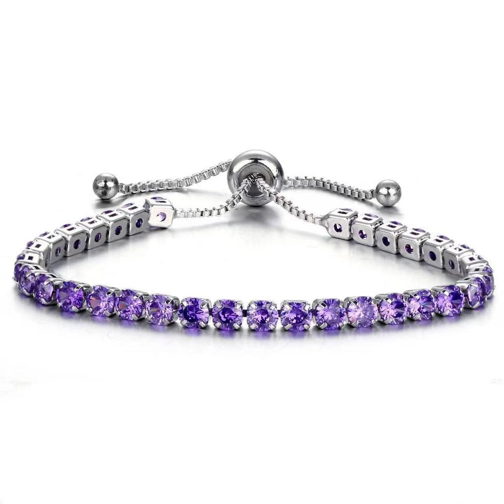 European-American Zircon Bracelet: Elegant 4mm Round Single-Row Diamond-Effect Adjustable Jewelry for Women