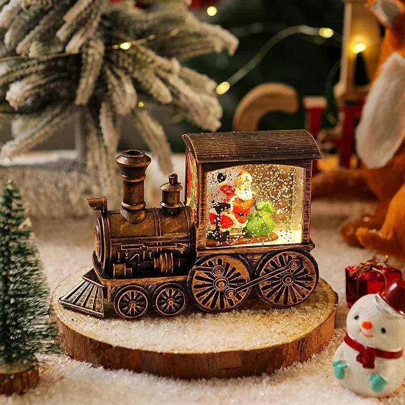 Charming Christmas Eve Music Box Water-filled Christmas Train Ornaments with Led Lights Christmas Decorations CrystalBall Gift