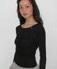 RONRON Shirring Bustier Long Sleeve T Shirt Black