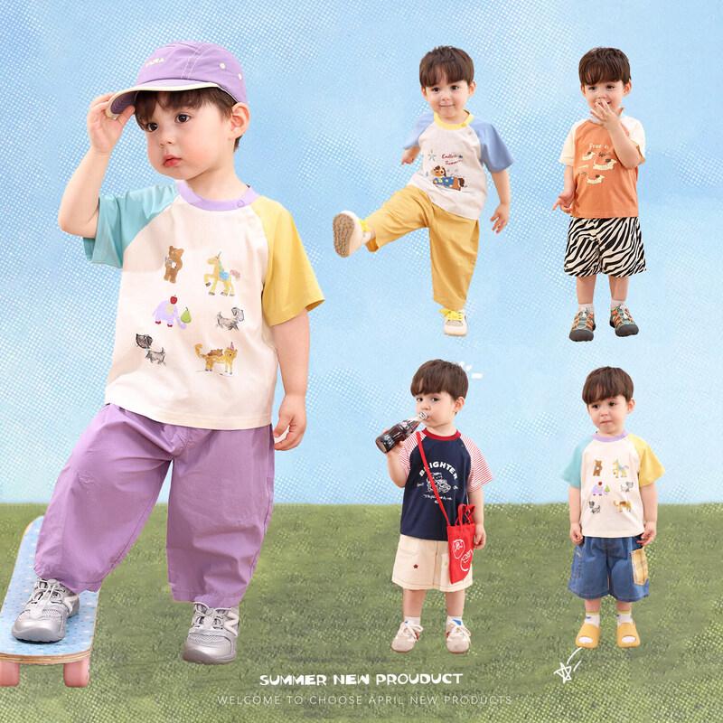 LUSON Baby Boys  2026 Summer Short Sleeve Cotton T-Shirt 80