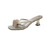 Fashion Hot Selling Summer 2025 New Pearl Flower Fashionable Versatile Square Head French Lady High Heel Roman Sandals Women Slippers