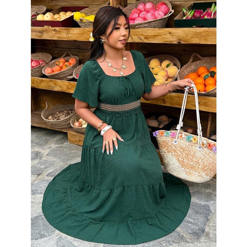 Elegant Square-neck Fitted Long Dress