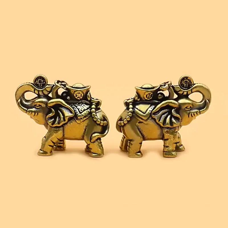 Figuras de Metal de Elefante em Latão Elefante Auspicioso Decoração de Mesa para Sala de Estar Mini Figuras de Elefante Acessórios Miniaturas