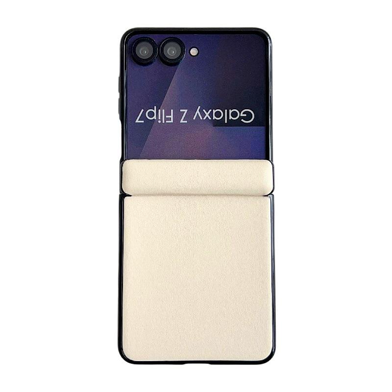 

Morandi Solid Color Leather Texture Samsung Z Flip7 Drop-Proof Foldable PC Hard Case Samsung Z Flip7