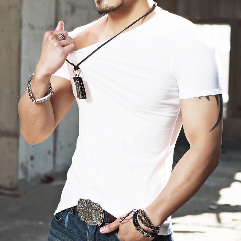 Men's Fitness V-Neck Short Sleeve Compression T-Shirt - White