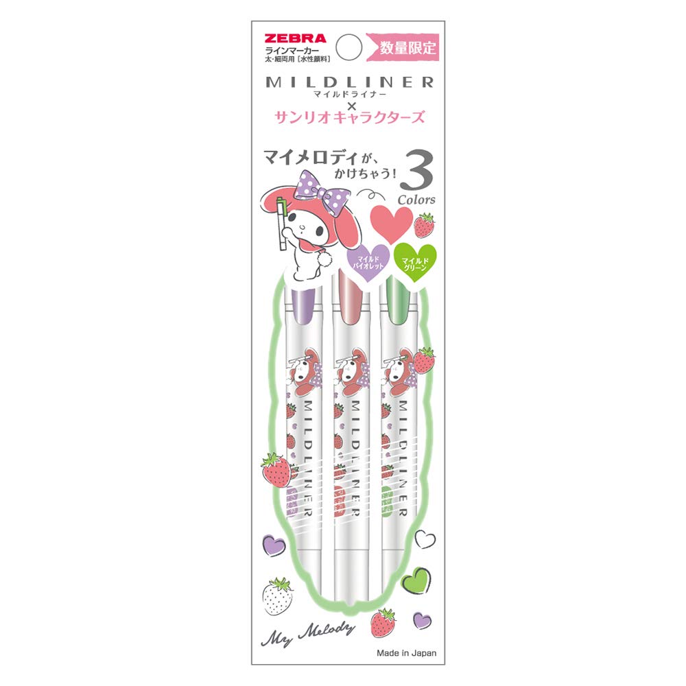 Zebra Mildliner Highlighter Sanrio My 3 Pen, Melody, Colors, WKT7-SR-3C-MM